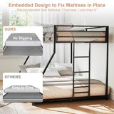 Kiivakii Twin Over Full Bunk Bed, Metal Bunkbed with Side Ladder, Low Profile, Full Length Upper Bed, Sturdy Metal Frame Support, No Box Spring Needed, Noiseless, Black Kiivakii