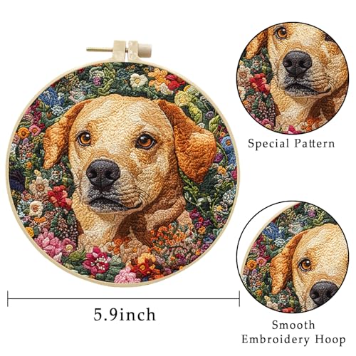 LB 4 Pack Cute Dog Flower Embroidery Kit for Beginners Funny Animal Beginner Embroidery Kit for Adults DIY Starter Kit with Embroidery Hoop Colorful Threads Tools Step by Step Instructions