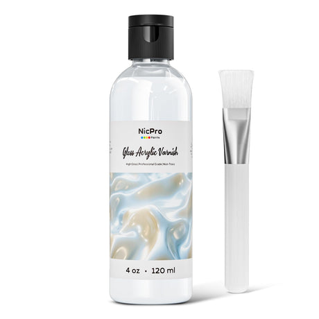 Nicpro Gloss Varnish for Acrylic Painting(4 oz, 120 ml), Non-Yellowing, Non-Toxic, Anti-Crazing, Clear Acrylic Varnish for Pro Artist & Hobby Painter on Canvas, Wood, Artwork, High Gloss Finish Nicpro