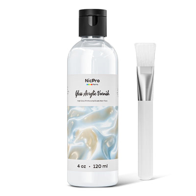 Nicpro Gloss Varnish for Acrylic Painting(4 oz, 120 ml), Non-Yellowing, Non-Toxic, Anti-Crazing, Clear Acrylic Varnish for Pro Artist & Hobby Painter on Canvas, Wood, Artwork, High Gloss Finish