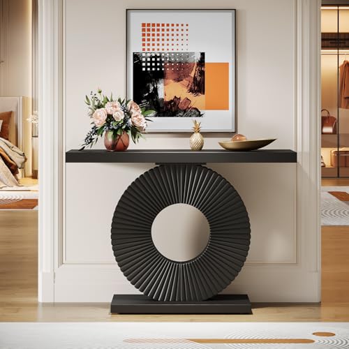 Tribesigns Modern Entryway Console Table, 39 inch Wooden Narrow Sofa Table Behind Couch with Geometric Base, Contemporary Accent Table for Living Room, Entrance, Hallway, Black Tribesigns