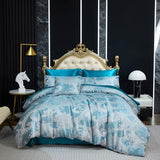 Jacquard Full Comforter Set Peacock Green Sheet Set Satin Bedding Set 8 Pcs Embroidery Neoclassical Floral Bed Home Decor Soft Down Comforter Luxury Hotel Silky Bed in a Bag with 1 Cushion Cover Bedding_Dreamer