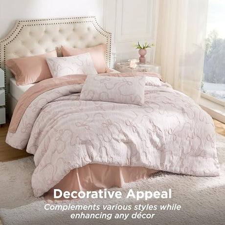 Bedsure Pink Full Size Comforter Sets for Girls, GentleSoft™ 3 Pieces Bow Comforter with 2 Pillow Shams, Cute Girls Full Size Bedding Sets Pink Room Decor Aesthetic Bedroom Decor, 82x86 Inches Bedsure