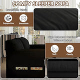 Gexpusm Futon Sofa Bed Queen Size,3-in-1 Convertible Sleeper Sofa,Pull Out Bed with Side Pocket,Loveseat Couch,Modern Futon Couch for Living Room,Small Space,Apartment,Bedroom (Black Velvet, 61") Gexpusm