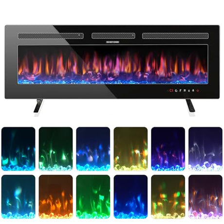 Home4me 36" Electric Fireplace, Wall Mounted and Recessed Fireplace Heater, 750/1500W Freestanding Electric Fireplaces, Adjustable Flame Color, Touch Screen, Timer, Low Noise Home4me