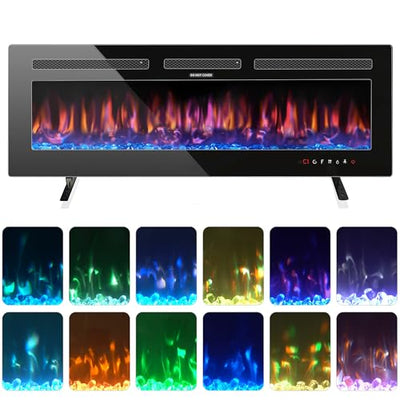 Home4me 36" Electric Fireplace, Wall Mounted and Recessed Fireplace Heater, 750/1500W Freestanding Electric Fireplaces, Adjustable Flame Color, Touch Screen, Timer, Low Noise