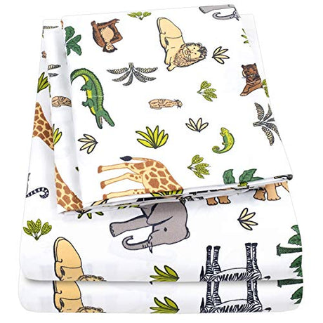 1500 Supreme Kids Bed Sheet Collection - Fun Colorful and Comfortable Boys and Girls Toddler Sheet Sets - Deep Pocket Wrinkle Free Soft and Cozy Bedding - Twin, Wild Animal Sweet Home Collection