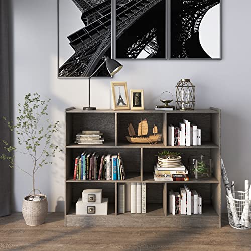 Tangkula Modern 8-Cube Bookcase in French Oak Grey - Versatile 3-Tier Open Storage Shelf Tangkula