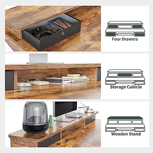 FEZIBO Height Adjustable Electric Standing Desk with 4 Drawers and Keyboard Tray, 55 x 24 Inch Table with Storage Shelf, Sit Stand Desk with Splice Board, Rustic Brown FEZIBO