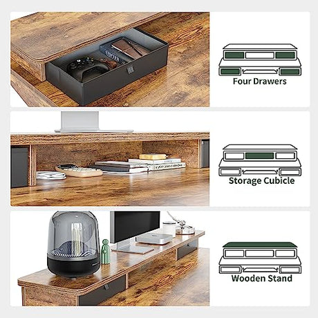 FEZIBO Height Adjustable Electric Standing Desk with 4 Drawers and Keyboard Tray, 55 x 24 Inch Table with Storage Shelf, Sit Stand Desk with Splice Board, Rustic Brown FEZIBO