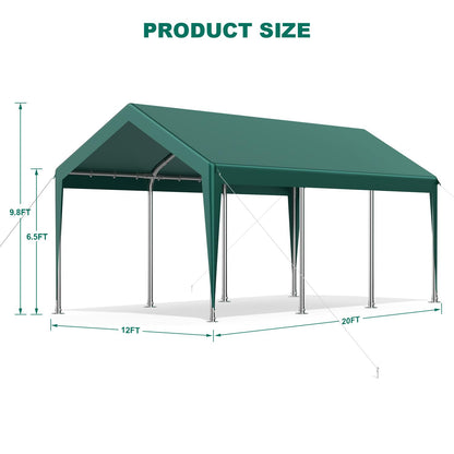 Raxmolo 12x20FT Heavy Duty Carport, Portable Car Canopy Garage Boat Shelter Party Tent, UV Resistant Waterproof Carport Canopy with Four Wind-Resistant Ropes (Green)