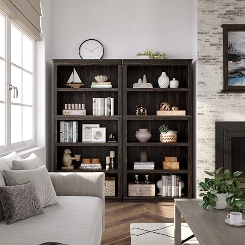 IDEALHOUSE 5 Tier Bookcase, Farmhouse Book Shelf with Storage Open Display Bookshelves, 71" Tall Book Case Wooden 5 Shelf Bookcase Home Decor Furniture for Home Office, Living Room, Bed Room - Cherry IDEALHOUSE
