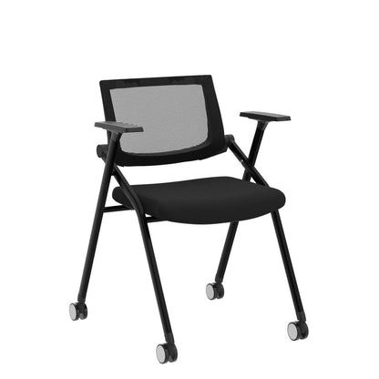 BROBRIYO, 2 Pack Foldable & Stackable Conference Room Chairs with PU Wheels, Sliding Armrest, Ergonomic Mesh Bouncing Back for Meeting, Reception, Training Room & Office Folding Chairs, 350 l - WoodArtSupply