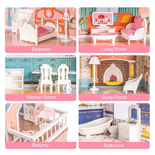ROBUD Wooden Dollhouse for Kids Girls, Toy Gift for 3 4 5 6 Years Old, with Furniture ROBUD