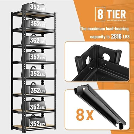 DurayLoly 8 Tier Storage Shelves, Shelving Unit Load 2816LBS, Garage Shelving Adjustable and Divisible, Shelving Units and Storage Rack for Laundry Room, Pantry, Kitchen, Closet, Metal Shelf 84" H DurayLoly