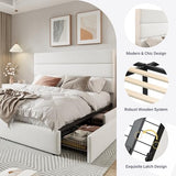 Allewie Modern Full Size Platform Bed Frame with 4 Storage Drawers and Velvet Upholstered Headboard, Wooden Slats Support, Upholstered Mattress Foundation/No Box Spring Needed/Easy Assembly, White Allewie