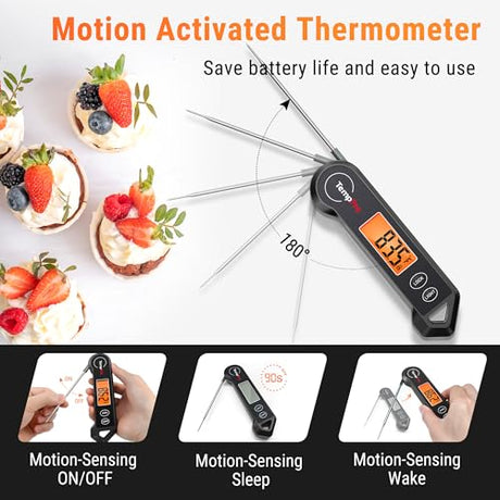 TempPro TP19H Waterproof Digital Meat Thermometer with Ambidextrous Backlit and Motion Sensing Cooking Food Thermometer for BBQ Grill Smoker Oil Fry Candy Thermometer (Previously ThermoPro) TempPro
