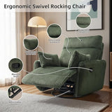 Swivel Recliner Chair for Adults, Corduroy Nursery Glider Rocking Chair, Armchair with 2 Pillows, Comfy High Back Reclining for Small Spaces, Nursery Bedroom Living Room (Corduroy Green, 1 Pack)
