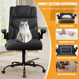 Executive Office Chair with Flip-up Armrests,Ergonomic Computer Desk Chairs,Mid-Tall Back Leather Office Chair 400 Lbs,Lumbar Support Swivel PC Chair with Rocking Function Box DesignLab