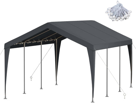 10x20 FT Heavy Duty Carport, Outdoor Portable Car Canopy Garage, Galvanized Steel Frame, UV-Resistant Waterproof PE Tarp Shelter for Vehicles, Boats, RVs, Driveway Carport, Gray RICHRYCE