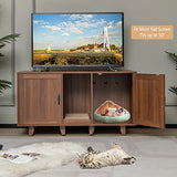 Tangkula Double Cat Litter Box Enclosure for 2 Cats, Large Stackable Hidden Privacy Cat Washroom Cabinet with Scratching Board, Indoor Cat House TV Stand Side Table, Litter Box Furniture (Brown) Tangkula