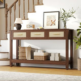 JASIWAY Brown Entryway Table with Storage, 47" Rattan Console Table with Drawers, Narrow Long Foyer Sofa Tables for Living Room, Entryway, Hallway, Front Door, Mesa de Entrada de Puerta, Boho JASIWAY