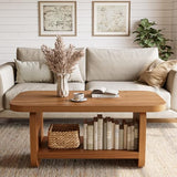 LITTLE TREE 47.2" Coffee Table, 2-Tier Coffee Table with Storage, Safe Rounded Corners, Square Modern Farmhouse Table for Living Room, Bedroom, Kids Room, 47.24" W x 23.62" D, Brown LITTLE TREE
