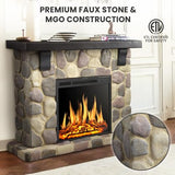 Electactic 50" Electric Fireplace TV Stand, Fireplace with Faux Stone-Look Mantel, Realistic 3D Flame Effect, 7 Brightness, 750W/1500W Dual Heat Settings, Remote Control for Living Room/Bedroom(Round) Electactic