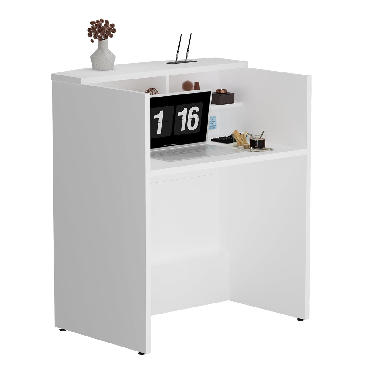 ALFA BUSINESS White Reception Desk, Front Desk for Small Office Spaces, Wooden Checkout Cash Counter for Lobby, Salon, Retail ALFA BUSINESS