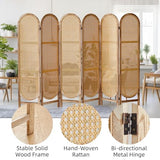 Asnefeli 6 Panels Room Divider, Foldable Wooden Room Divider, Individual Privacy Screen Made of Hand-Woven Rattan, Portable Wall Divider for Home Office Bedroom Bathroom Dressing Room (Natural) Asnefeli