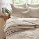 AMBERSPACE Queen Comforter Set Beige, Tufted Boho Bedding Farmhouse Bed Set, All Season 7 Pieces Bed in a Bag with Sheets, Pillowcases & Shams AMBERSPACE