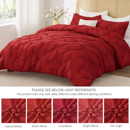 BEDELITE Red Queen Comforter Set - 3 Pieces Boho Pintuck Bedding Comforter Sets, Lightweight Soft & Warm Bed Comforter Queen with 2 Pillowcases for All Season BEDELITE