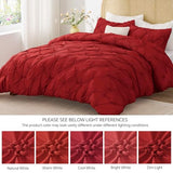 BEDELITE Red Queen Comforter Set - 3 Pieces Boho Pintuck Bedding Comforter Sets, Lightweight Soft & Warm Bed Comforter Queen with 2 Pillowcases for All Season BEDELITE