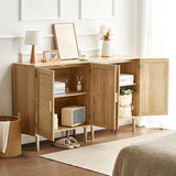 VEVOR Rattan Buffet Cabinet with Storage, 4 Magnetic Doors and Adjustable Shelves, Sideboard for Hallway, Living Room, Kitchen, Natural VEVOR