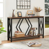 HOMBAZAAR Entryway Console Table,2 Tier Industrial Sofa Table with Metal Frame,Rustic Hallway Table with Storage for Living Room,Foyer,Brown,47inch HOMBAZAAR
