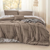 Bedsure Twin Comforter Set - 3 Pieces Pinch Pleat Bed Set, Brown Boho Bedding for All Season, 1 Soft Comforter, 1 Pillowcase, 1 Decorative Pillow Bedsure