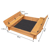 BIRASIL Wood Sandbox with 2 Bench Seats, Sand Boxes with Lid for Kids, Sand Pit with Cover for Outdoor Backyard Patio, 48 Inch BIRASIL