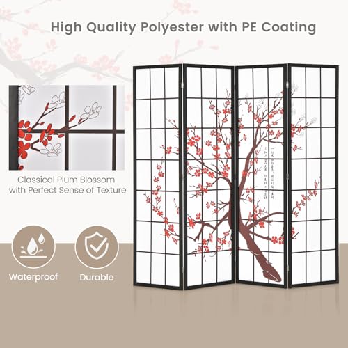 Giantex Room Divider, 4 Panel 6FT Room Dividers, Folding Privacy Screen, Oriental Shoji Screen for Room Separation, Portable Freestanding Japanese Wall Partition with Plum Blossom Design, White Giantex