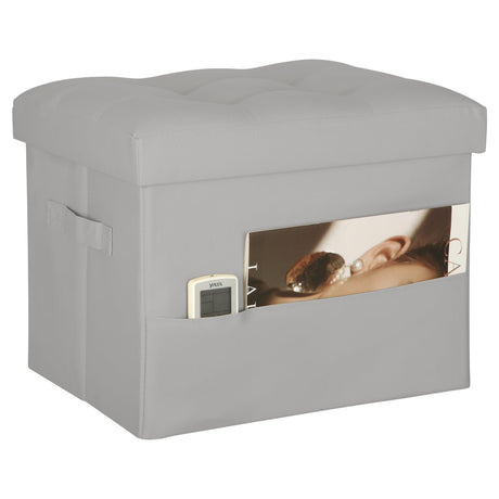 BelugaHelper Folding Storage Ottoman. Foot Rest Stool with Thicker Foam Padded Seat. 330 lbs Leather Ottoman with Storage Bench for Living Room, Bedroom, Home Office Table, 17x13x13in, Grey BelugaHelper