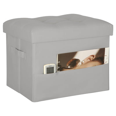 BelugaHelper Folding Storage Ottoman. Foot Rest Stool with Thicker Foam Padded Seat. 330 lbs Leather Ottoman with Storage Bench for Living Room, Bedroom, Home Office Table, 17x13x13in, Grey