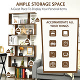 Tangkula 6-Tier S-Shaped Bookshelf - Stylish Rustic Brown Wooden Bookcase with Anti-Toppling Device Tangkula