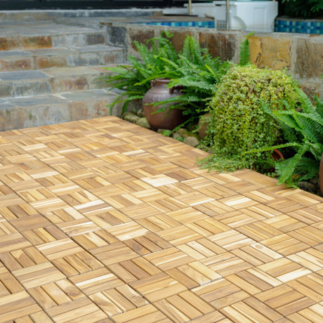 Interlocking Deck Tiles Checker Pattern, Square Acacia Hardwood Outdoor Flooring For Patio, Bancony, Pool Side HouseOfZazla