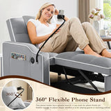 KINFFICT Sleeper Sofa Chair Bed, Convertible 3-in-1 Armchair, Adjustable Sleeper Chair with Pullout Bed, Single Lounger Futon with Side Pockets for Living Room (Grey) KINFFICT