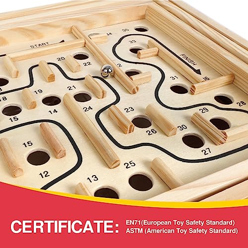 GOTHINK Wooden Labyrinth Game, Mable Ball Tilt Maze Board Game,Table Balance Game and Toy for Kids and Adults GOTHINK