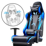 GTRACING Gaming Chair with Footrest, Ergonomic Computer Game Desk Chair, Reclining Gamer Chair Seat Height Adjustment, Swivel Rocker with Headrest and Lumbar (Navy Blue) GTRACING