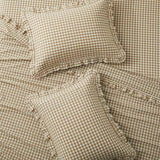 KKJIAF 4 Pieces Plaid Ruffle King Size Sheets Set, Cotton Gingham King Sheet Set Linen Feel Comfy Breathable Ruffed Plaid Bed Sheet Set with 16 Inches Deep Pocket, Taupe KKJIAF