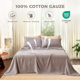 LUTBM King Sheet Set 100% Cotton Bed Sheets Gauze 4 Pcs Grey King Muslin Sheets Set 16" Deep Pocket Sheet & Pillowcase Sets Breathable Boho Soft Bedding Sets for All Season LUTBM
