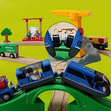 DSHMIXIA Battery Operated Train for Wooden Train Track Set Toys for Toddlers 3 4 5 Year Old Boys Kids Magnetic Couplings City Vehicle with Figures(Without Battery) DSHMIXIA