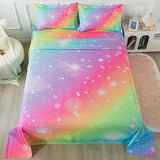ADASMILE A & S Rainbow Fitted Bed Sheet for Kids 4 Pieces Rainbow Sheets Queen for Girls Pink Glitter Tie Dye Pastel Bed Set (1 Flat Sheet + 1 Deep Pocket Fitted Sheet and 2 Pillowcases) Bedroom Decor ADASMILE A & S