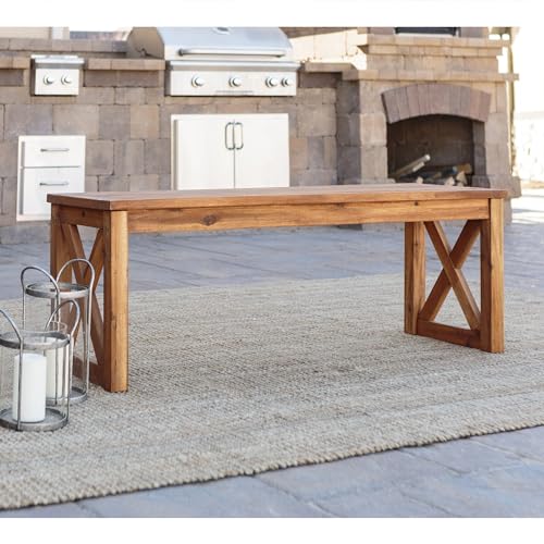 Walker Edison Roanoke Modern Solid Acacia Wood X Frame Outdoor Bench, 52 Inch, Brown - WoodArtSupply